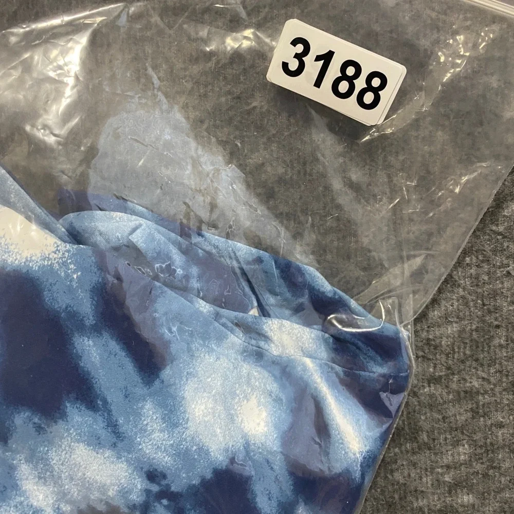 Lands End Swim Top Rash Guard Women M Petite Blue Tie Dye Stretch Beach Vacation